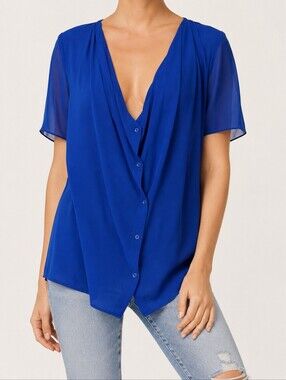 Wilfred Silk Royal Blue Button Down Blouse Size Small